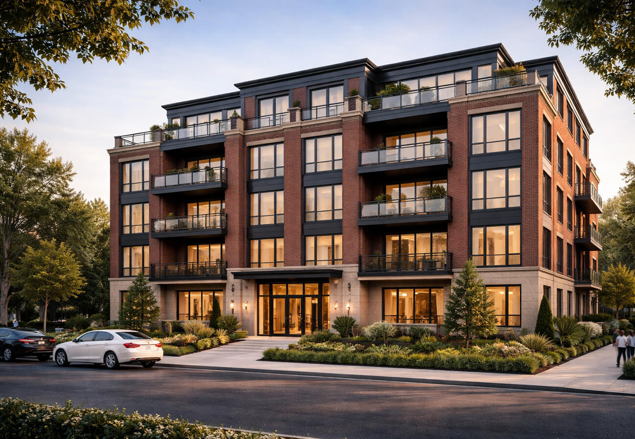 Construction neuve de condos avec façade en brique